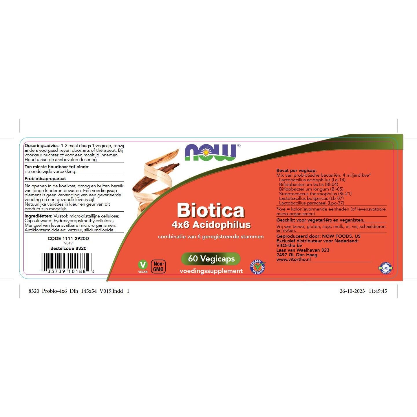 Biotica 4x6 Acidophilus Probiotica, vezels en enzymen NOW