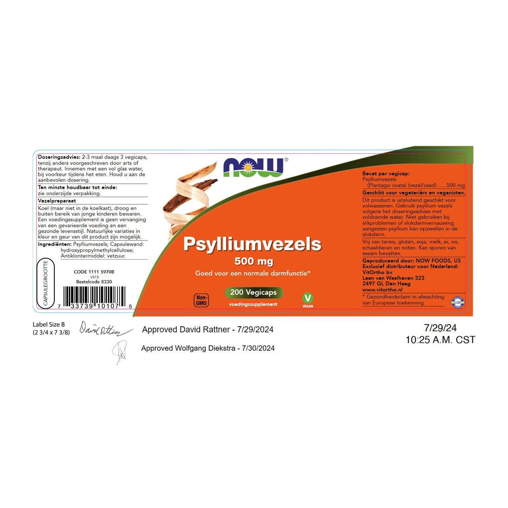 Psylliumvezels 500 mg Probiotica, vezels en enzymen NOW