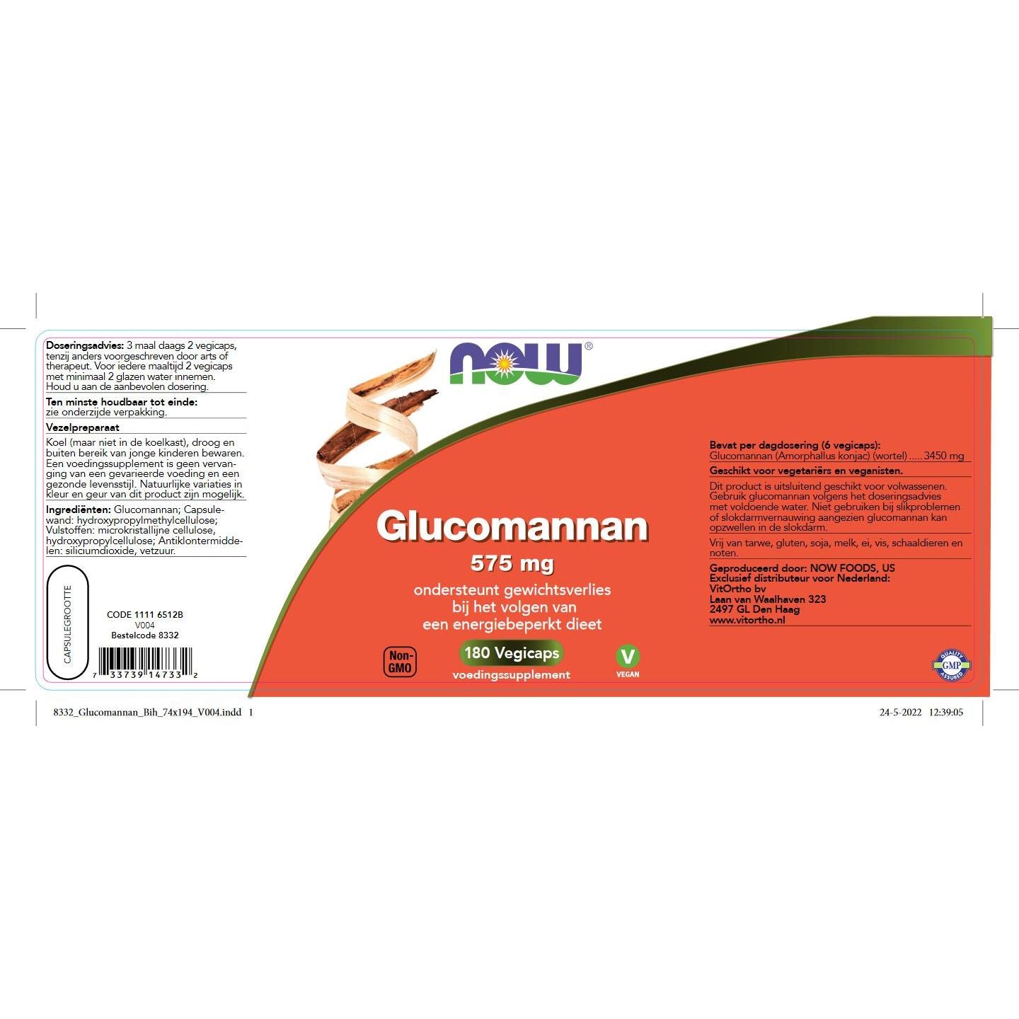 Glucomannan 575 mg Probiotica, vezels en enzymen NOW