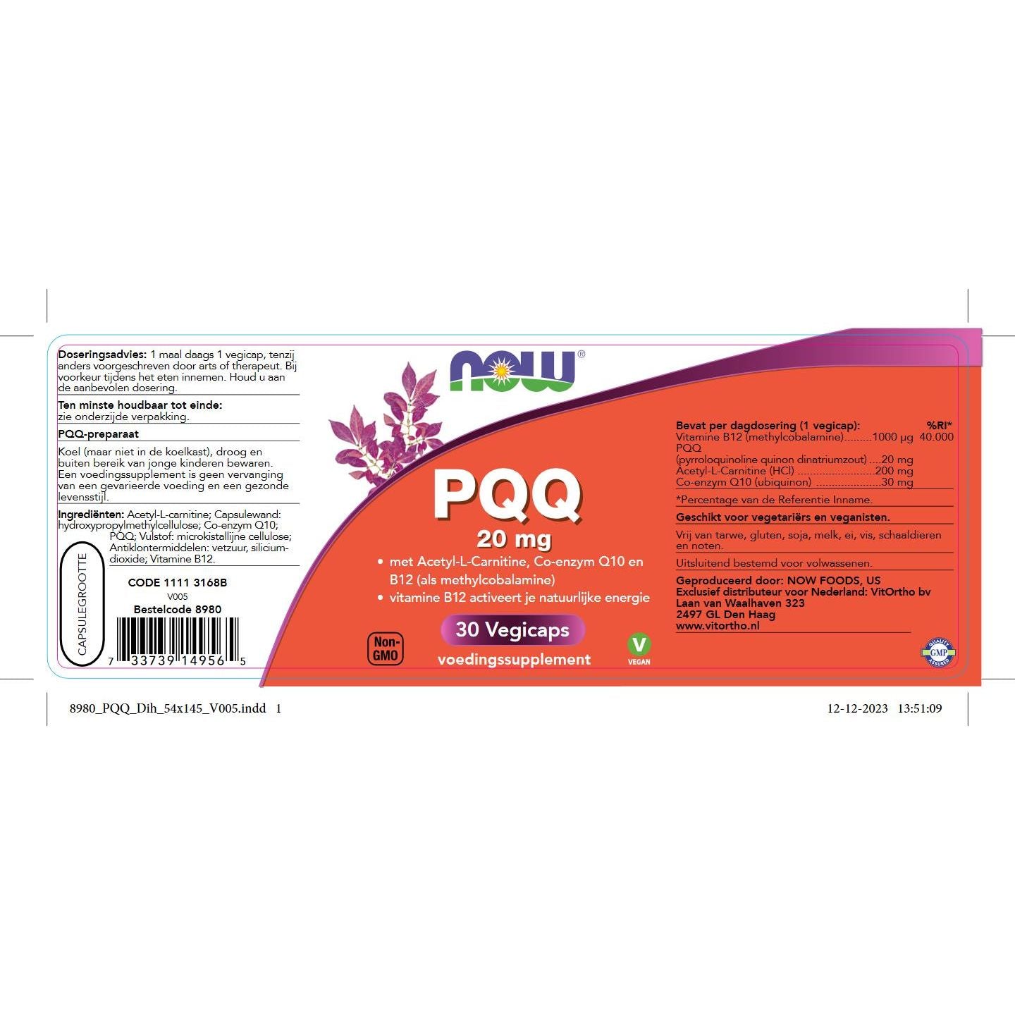 PQQ 20 mg Co-enzym Q10 NOW