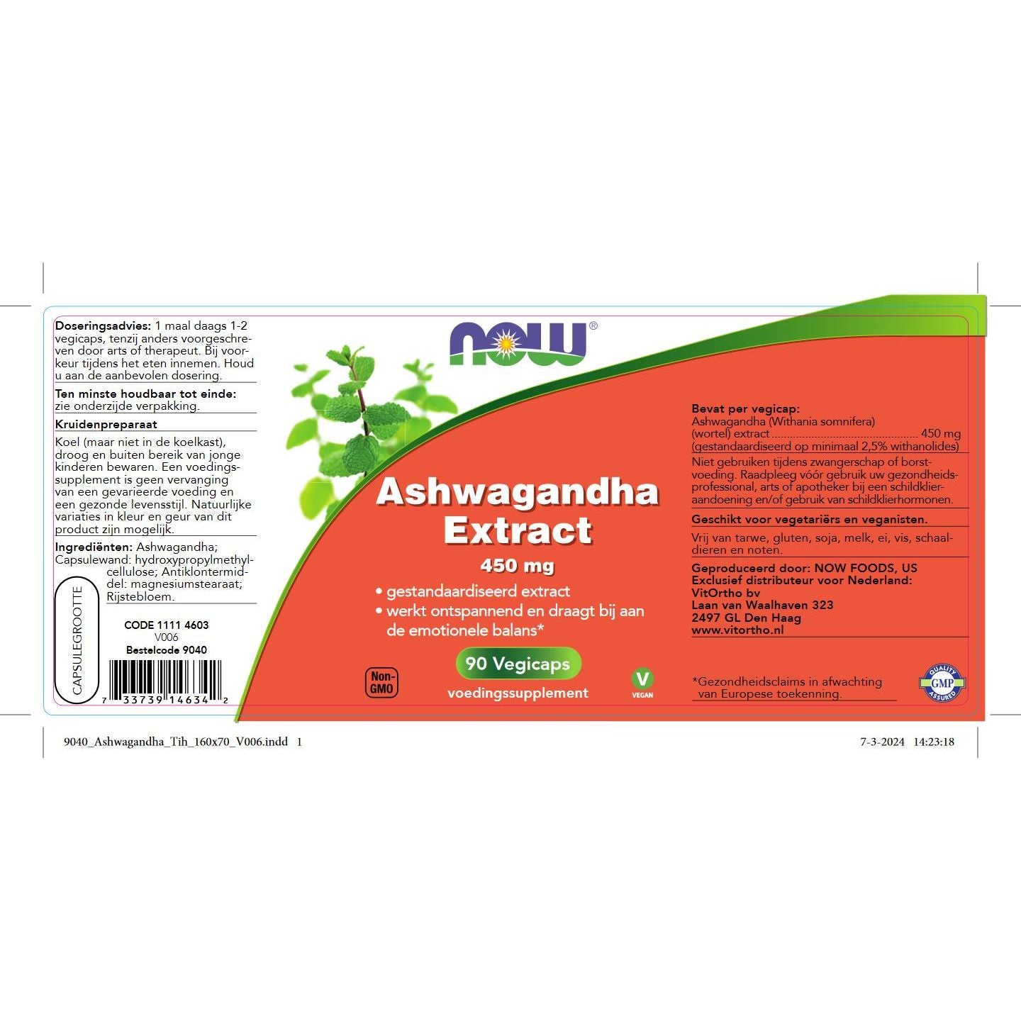 Ashwagandha Extract 450 mg Gestandaardiseerde kruidenextracten NOW