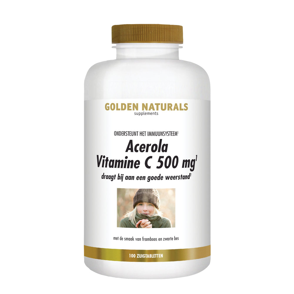 Acerola Vitamine C 500 mg - 100 - veganistische zuigtabletten Supplement Golden Naturals   