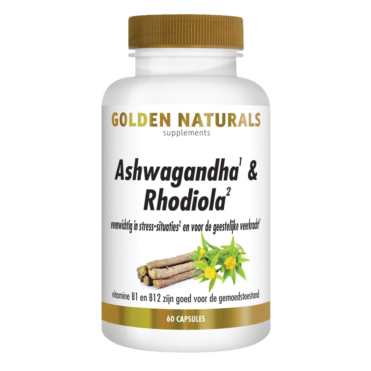 Ashwagandha & Rhodiola - 60 - vegetarische capsules Supplement Golden Naturals   