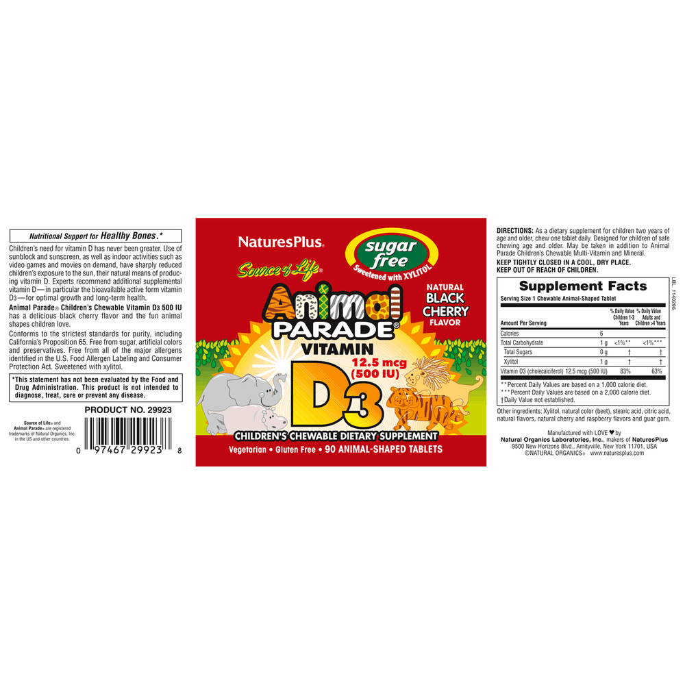 
                      
                        Animal Parade® Vitamin D3 500 IU Sugarfree Supplementen NaturesPlus   
                      
                    