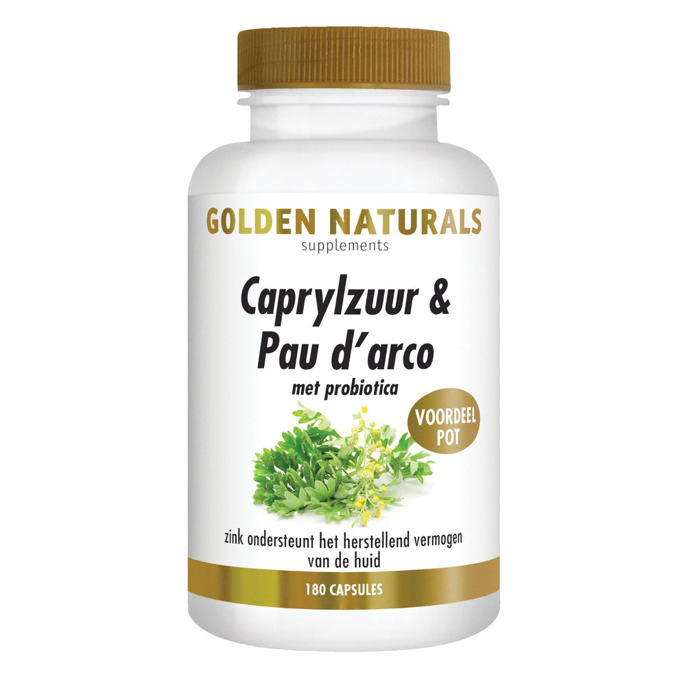 Caprylzuur & Pau d'arco met probiotica - 180 - vegetarische capsules Supplement Golden Naturals   