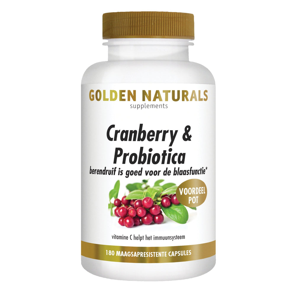 Cranberry & Probiotica - 180 - veganistische maagsapresistente capsules Supplement Golden Naturals   