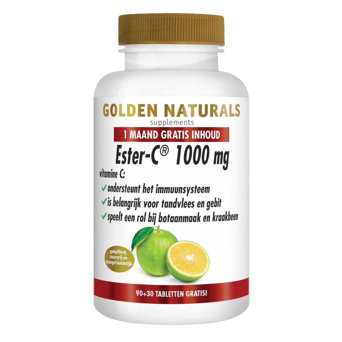 Ester-C 1000 mg - 90 + 30 gratis - veganistische tabletten Supplement Golden Naturals   