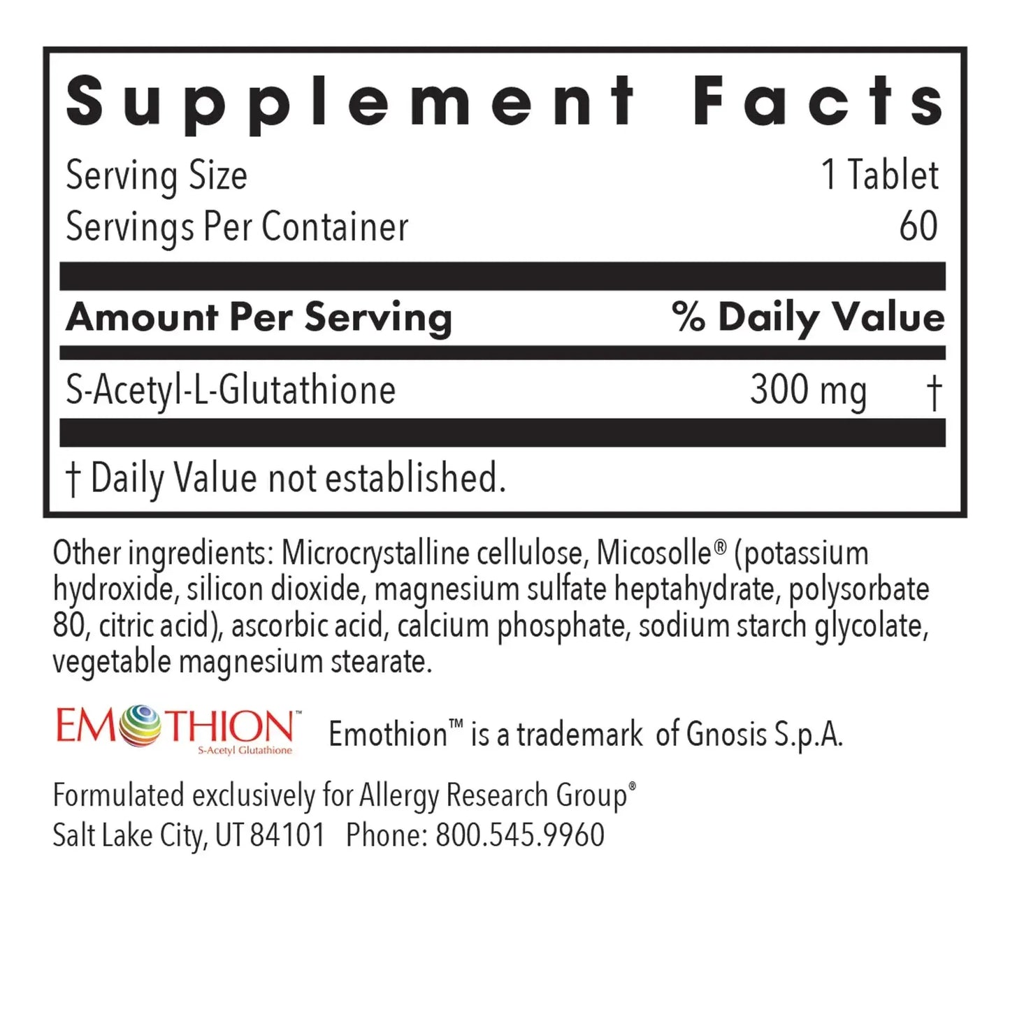 S-Acetyl Glutathione - 60 tablets Allergy Research Group
