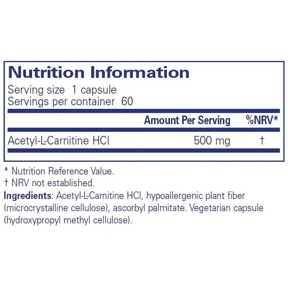 Acetyl-L-Carnitine 500 mg - 60 Capsules Pure Encapsulations