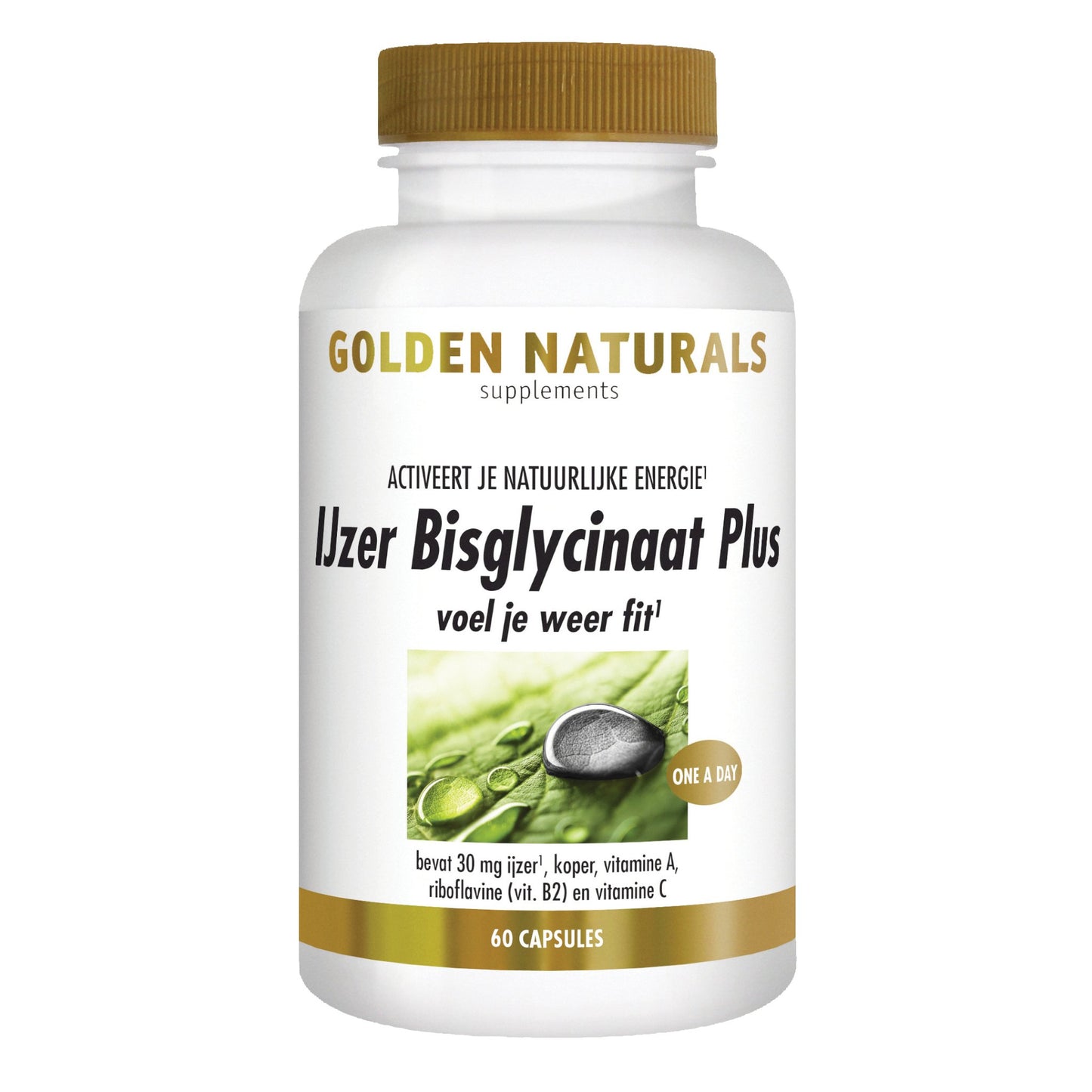 IJzer Bisglycinaat Plus - 60 - veganistische capsules Supplement Golden Naturals   