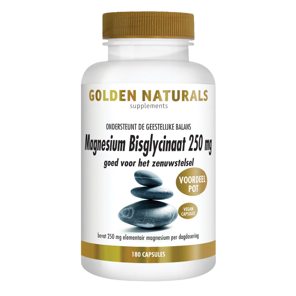 Magnesium Bisglycinaat 250 mg - 180 - veganistische capsules Supplement Golden Naturals   