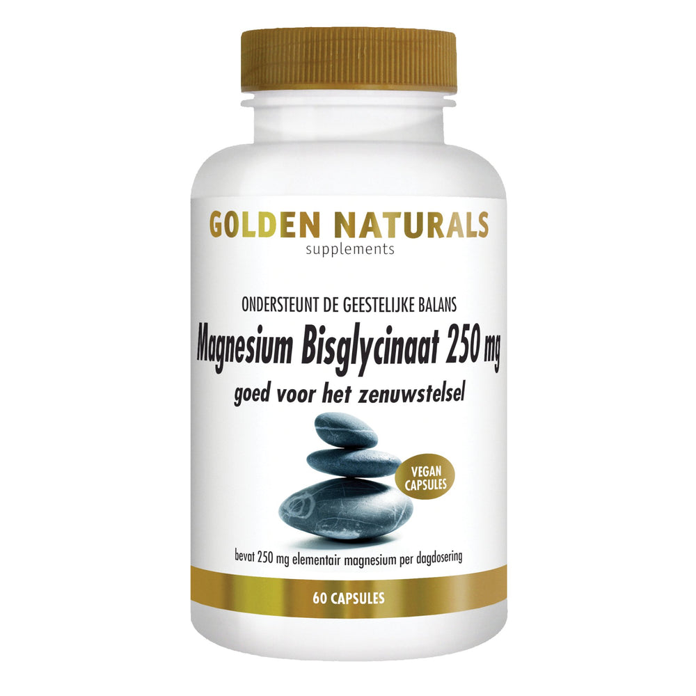 Magnesium Bisglycinaat 250 mg - 60 - veganistische capsules Supplement Golden Naturals   