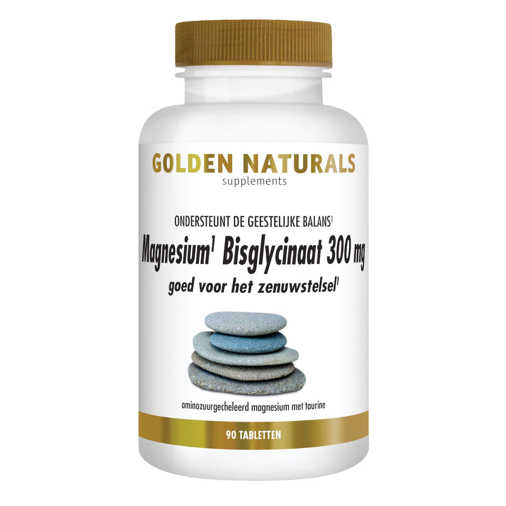 Magnesium Bisglycinaat 300 mg - 90 - veganistische tabletten Supplement Golden Naturals   