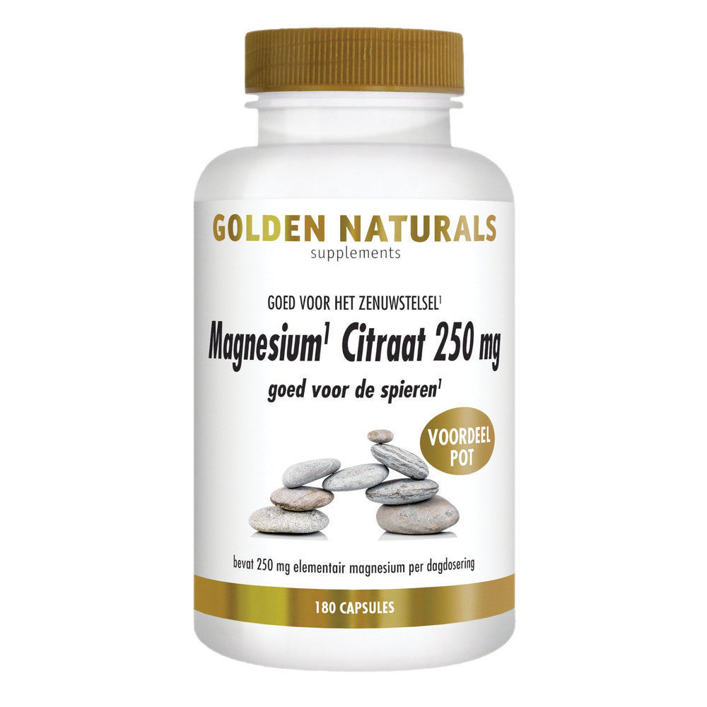 Magnesium Citraat 250 mg - 180 - veganistische capsules Supplement Golden Naturals   