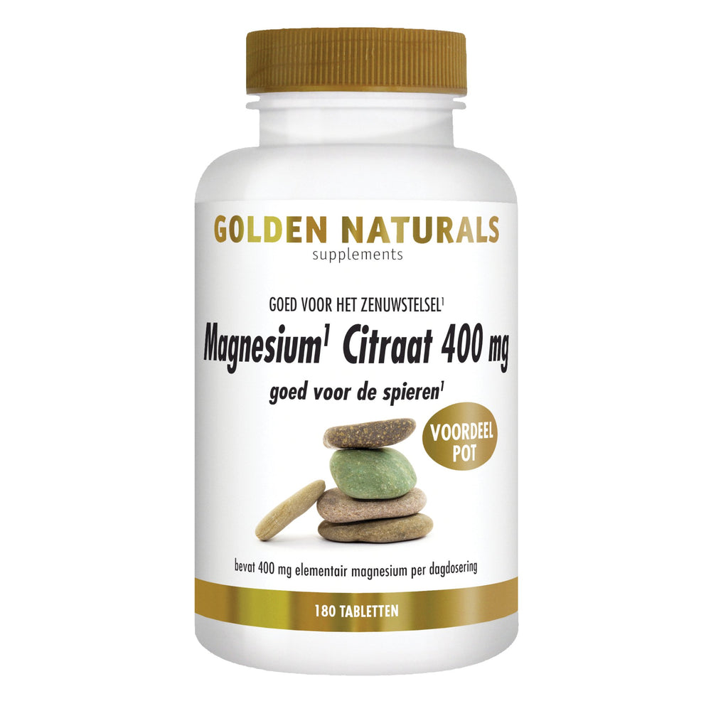 Magnesium Citraat 400 mg - 180 - veganistische tabletten Supplement Golden Naturals   