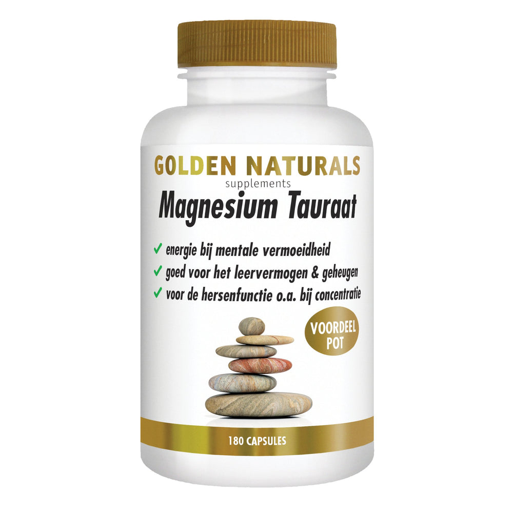 Magnesium Tauraat - 180 - veganistische capsules Supplement Golden Naturals   