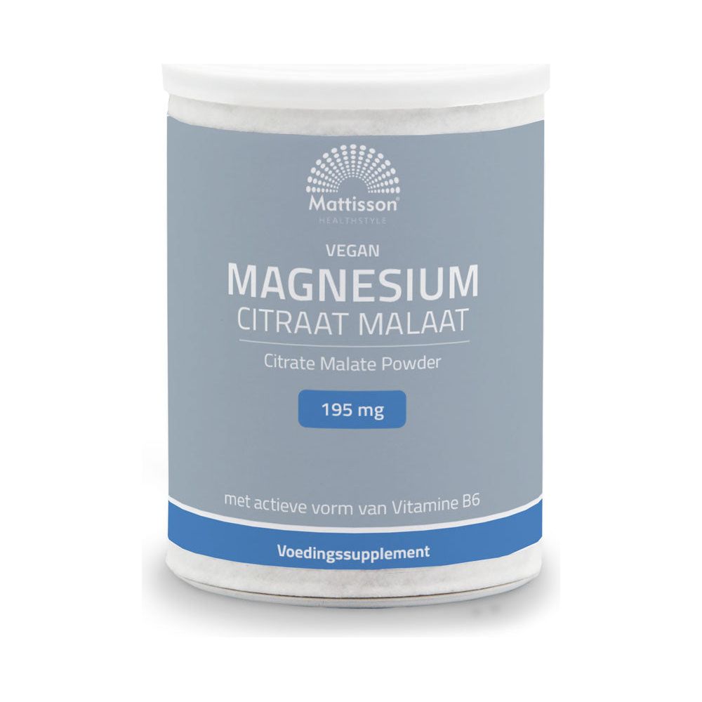 Magnesium Citraat Malaat Poeder 195 mg - 13% elementair magnesium - 125 g Supplement Mattisson   