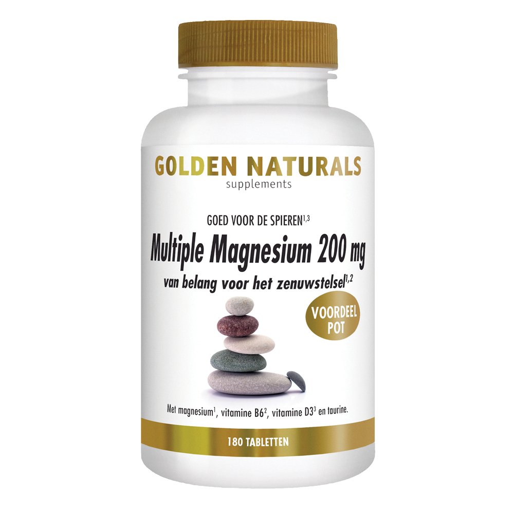 Multiple Magnesium 200 mg - 180 - veganistische tabletten Supplement Golden Naturals   