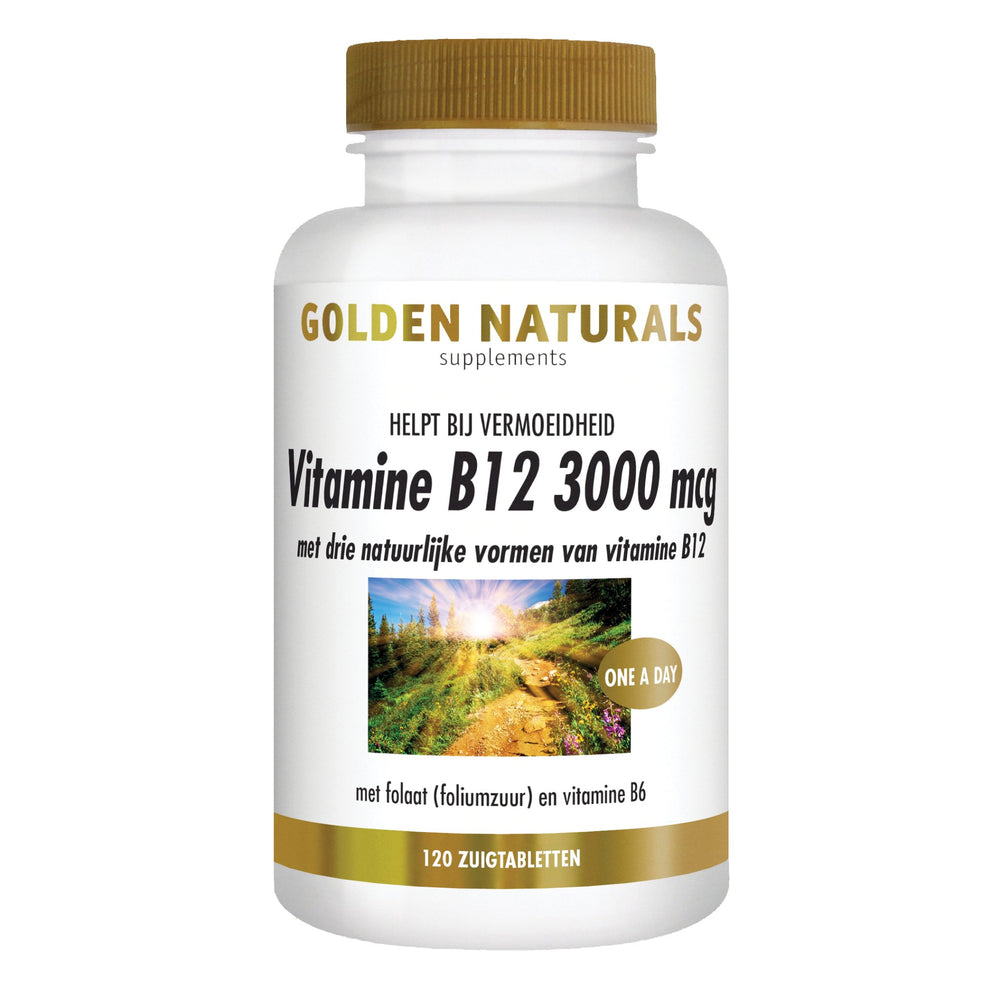 Vitamine B12 3000 mcg - 120 - veganistische zuigtabletten Supplement Golden Naturals   