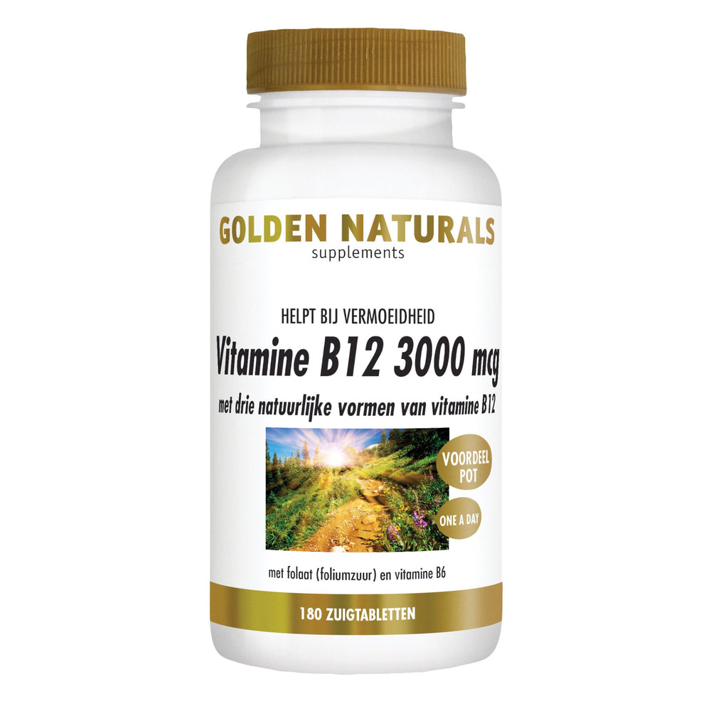 Vitamine B12 3000 mcg - 180 - veganistische zuigtabletten Supplement Golden Naturals   