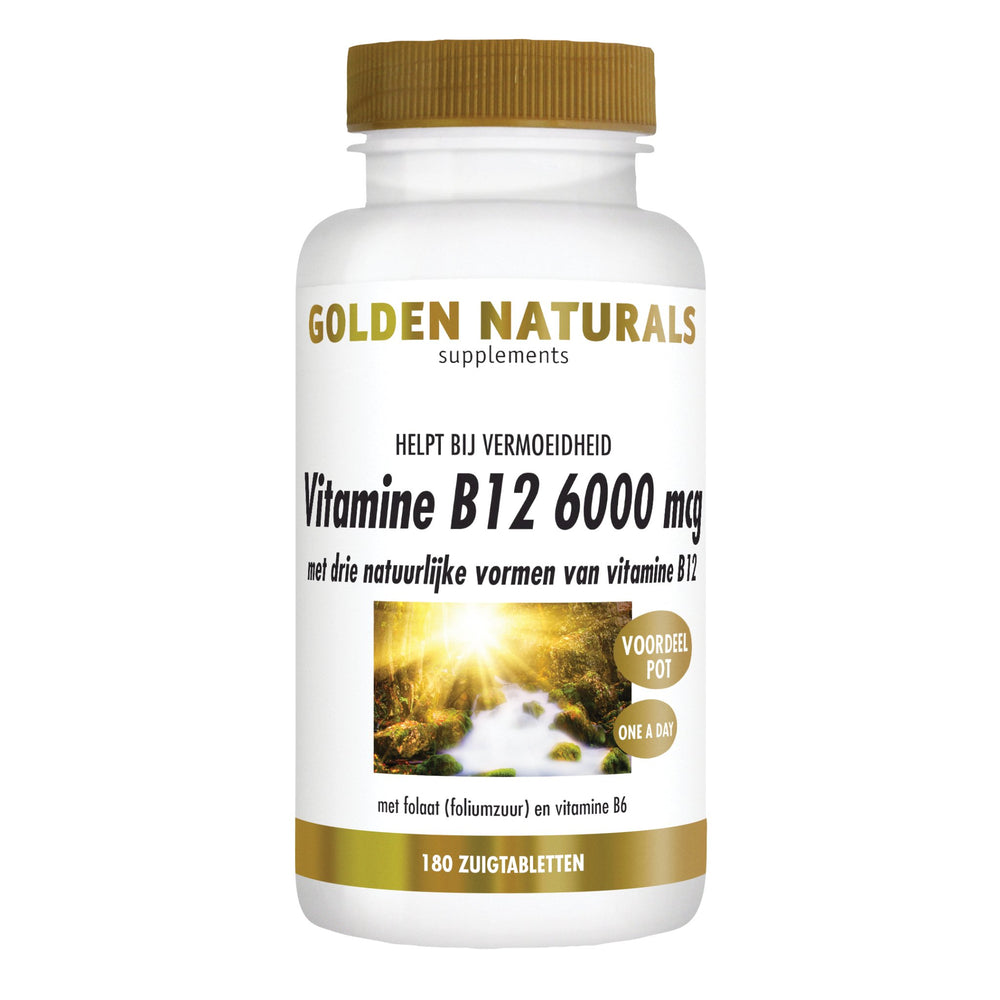 Vitamine B12 6000 mcg - 180 - veganistische zuigtabletten Supplement Golden Naturals   