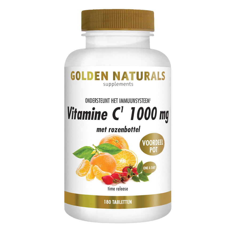 Vitamine C 1000 mg met rozenbottel - 180 - veganistische tabletten Supplement Golden Naturals   