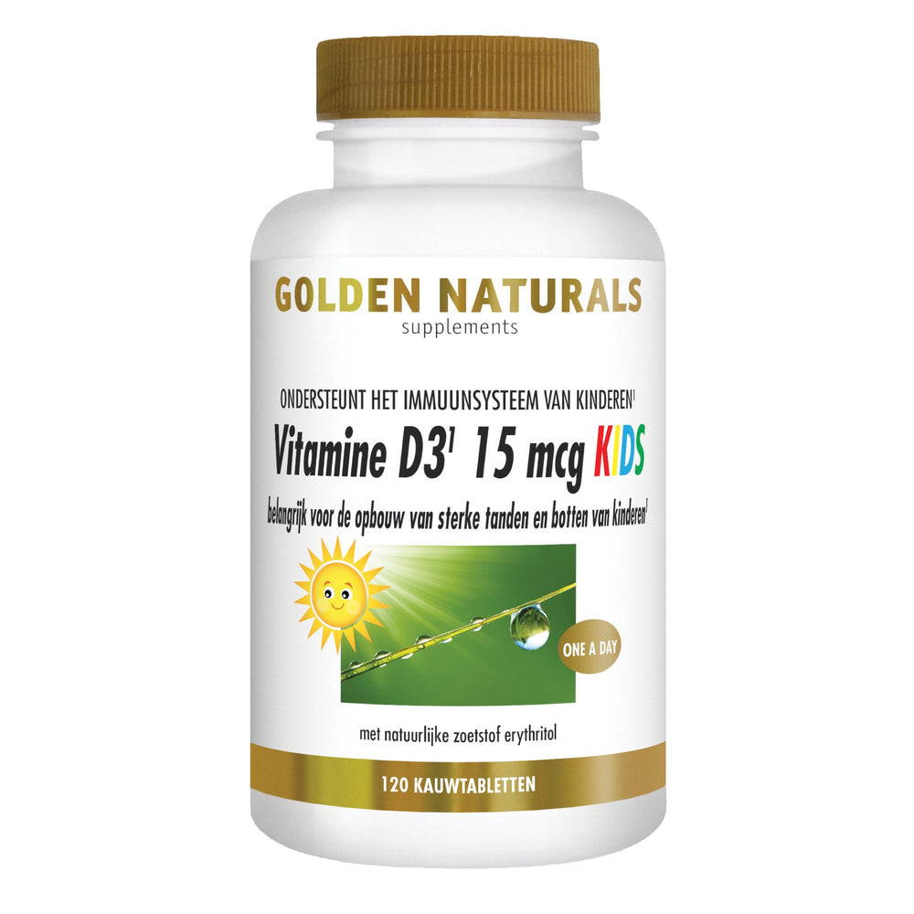 Vitamine D3 15 mcg KIDS - 120 - veganistische kauwtabletten Supplement Golden Naturals   