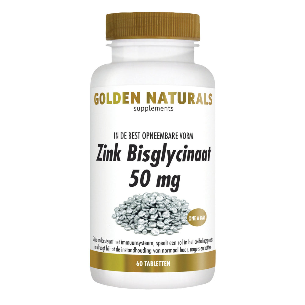 Zink Bisglycinaat 50 mg - 60 - veganistische tabletten Supplement Golden Naturals   